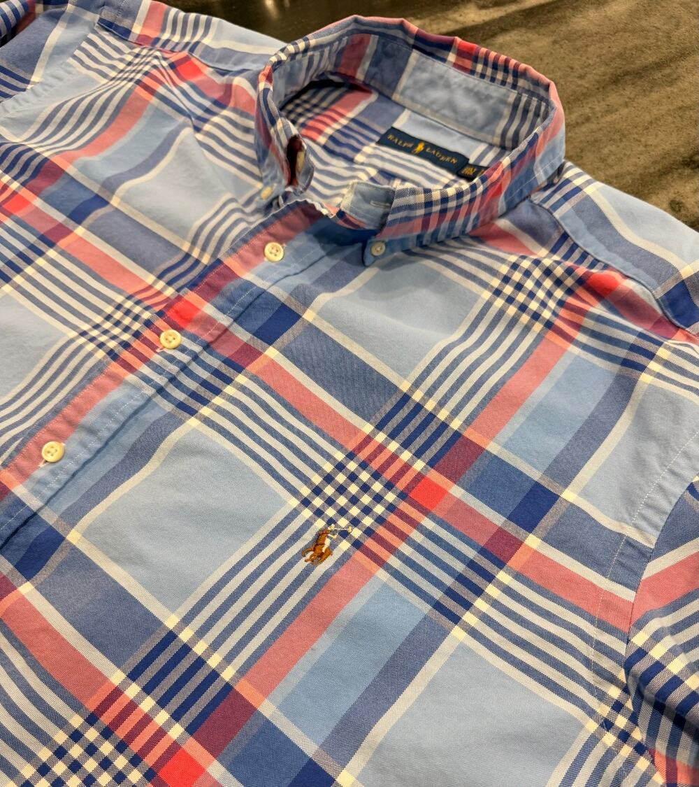 Polo Ralph Lauren Mens 2XLT Blue Pink Plaid Button Down Oxford Shirt Pony Cotton